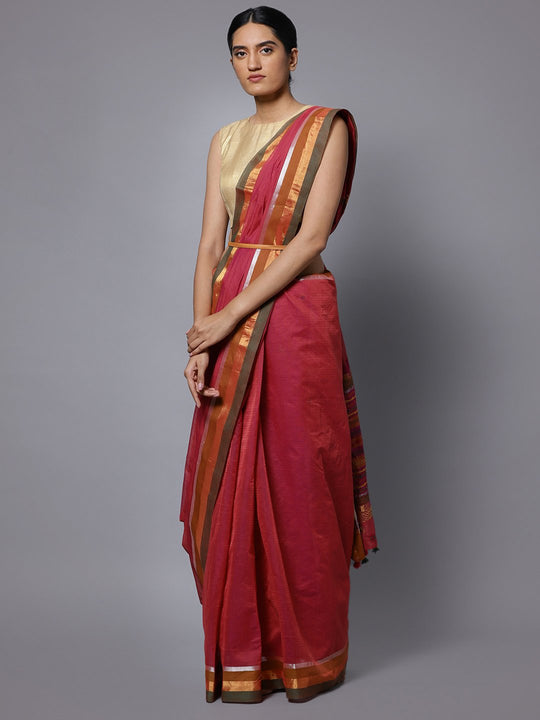 Magenta hand embroidery cotton saree