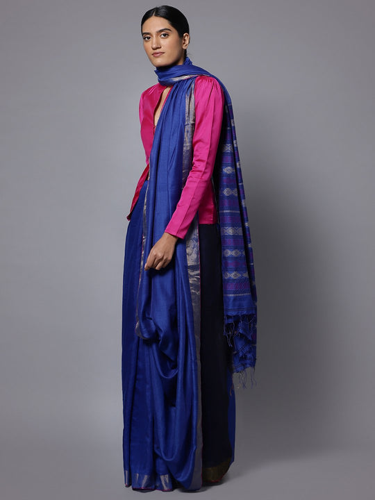 Blue bengal handloom cotton silk saree