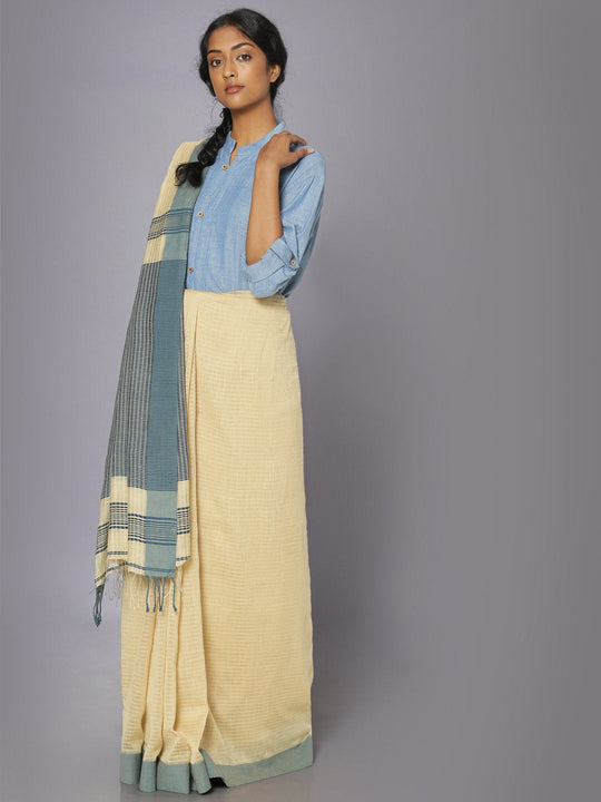 Earthy indigo soft cotton saree