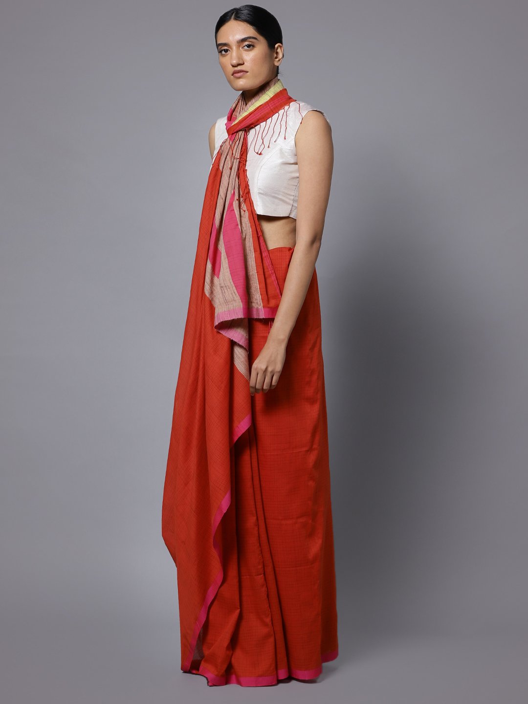 Rust red bengal handloom soft cotton saree