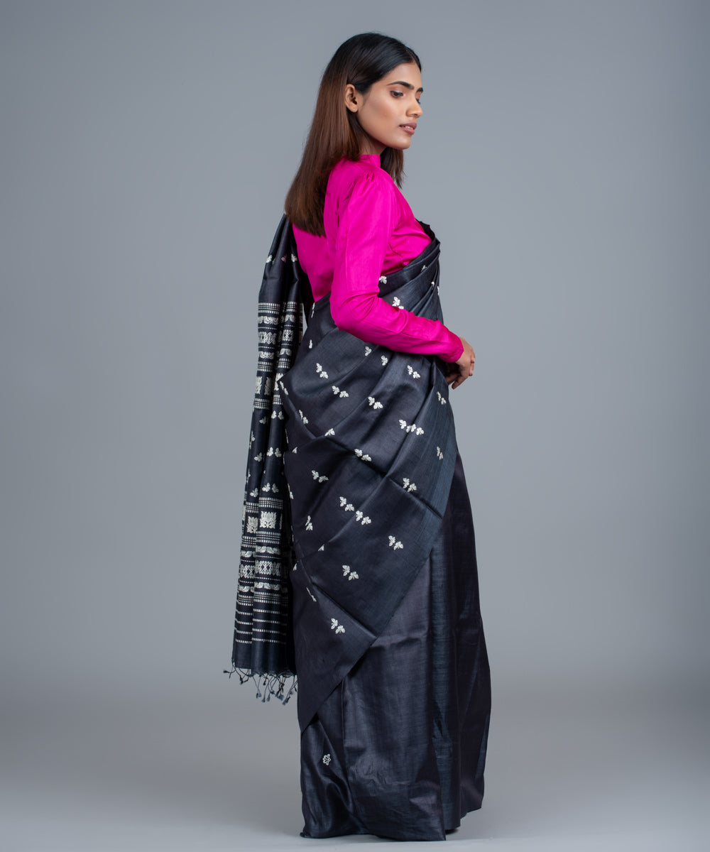 Charcoal handwoven jala gopalpur tussar saree