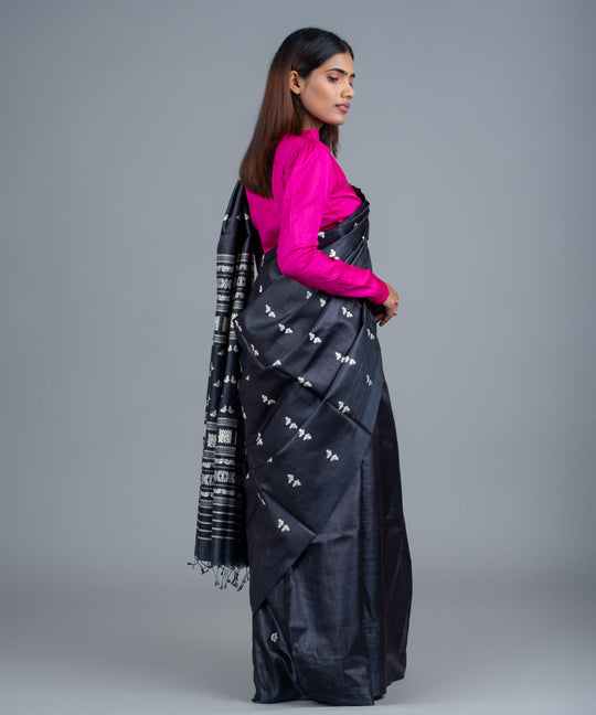 Charcoal handwoven jala gopalpur tussar saree