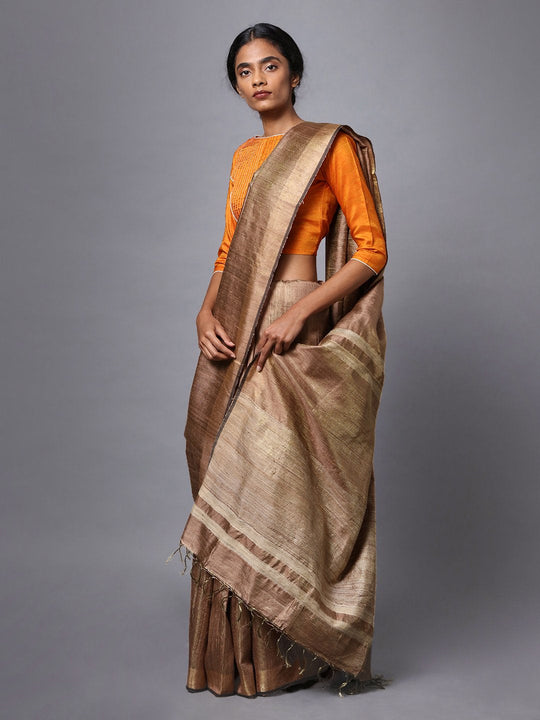 Light brown handloom tussar silk saree