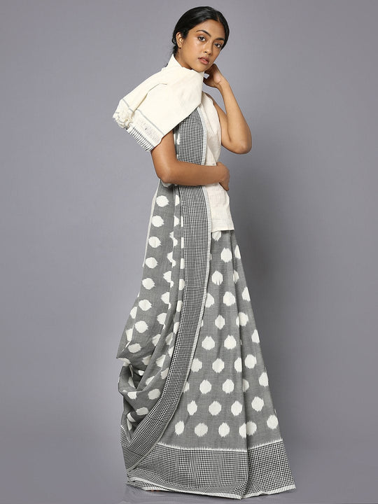 Polka dot ikat cotton saree