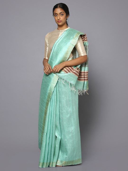 Aqua green tussar silk saree