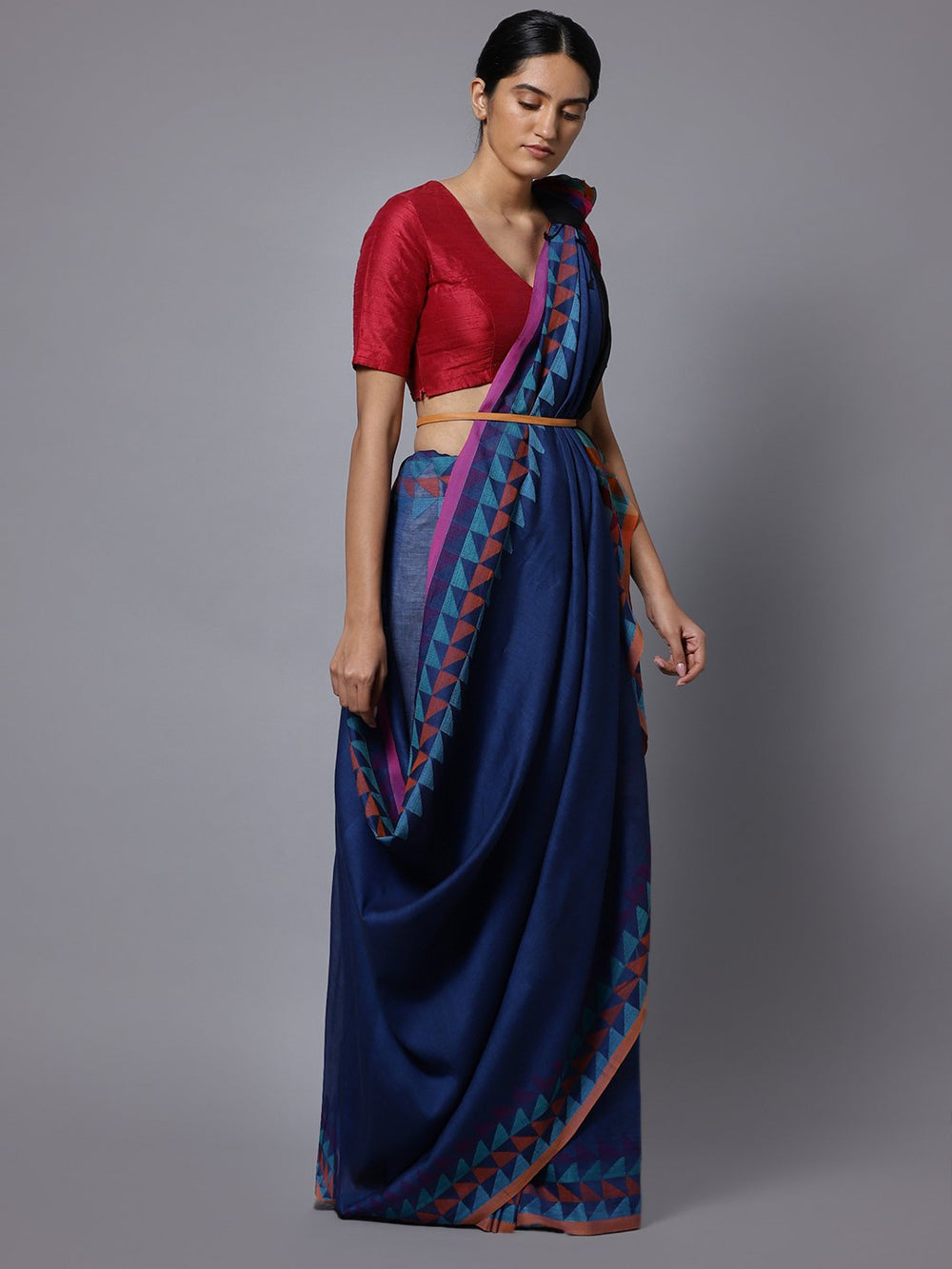 Navy jamdani cotton bengal handloom saree