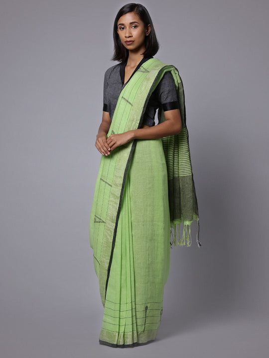 Light green linen handloom saree