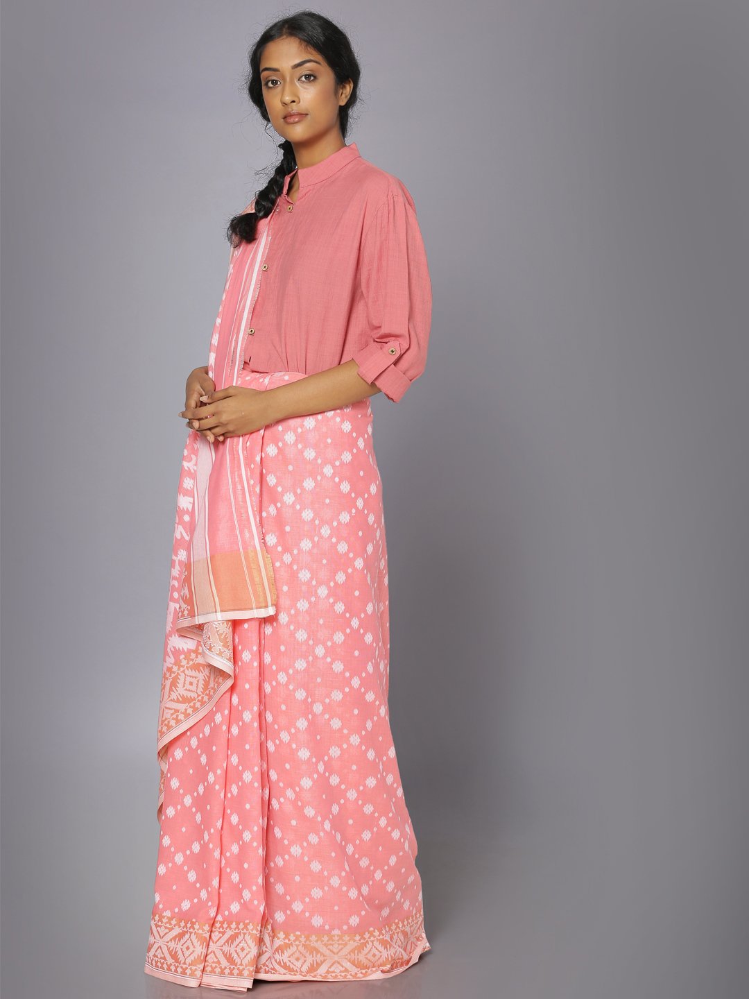 Pink jamdani soft cotton saree