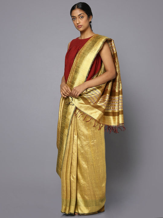 Golden tussar silk saree