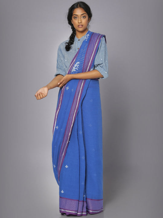 Blue muslin jamdani saree