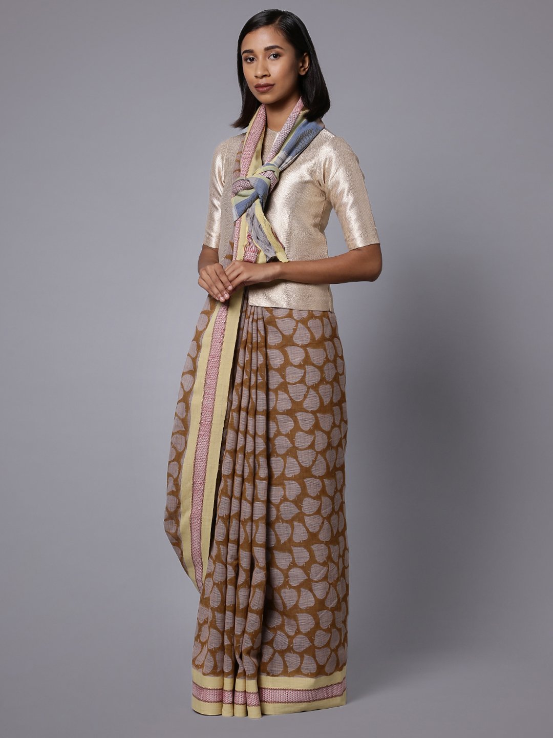 Handblock printed handwoven cotton saree