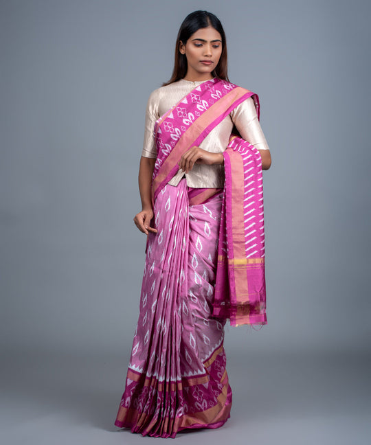 Pink handwoven pochampally ikat saree
