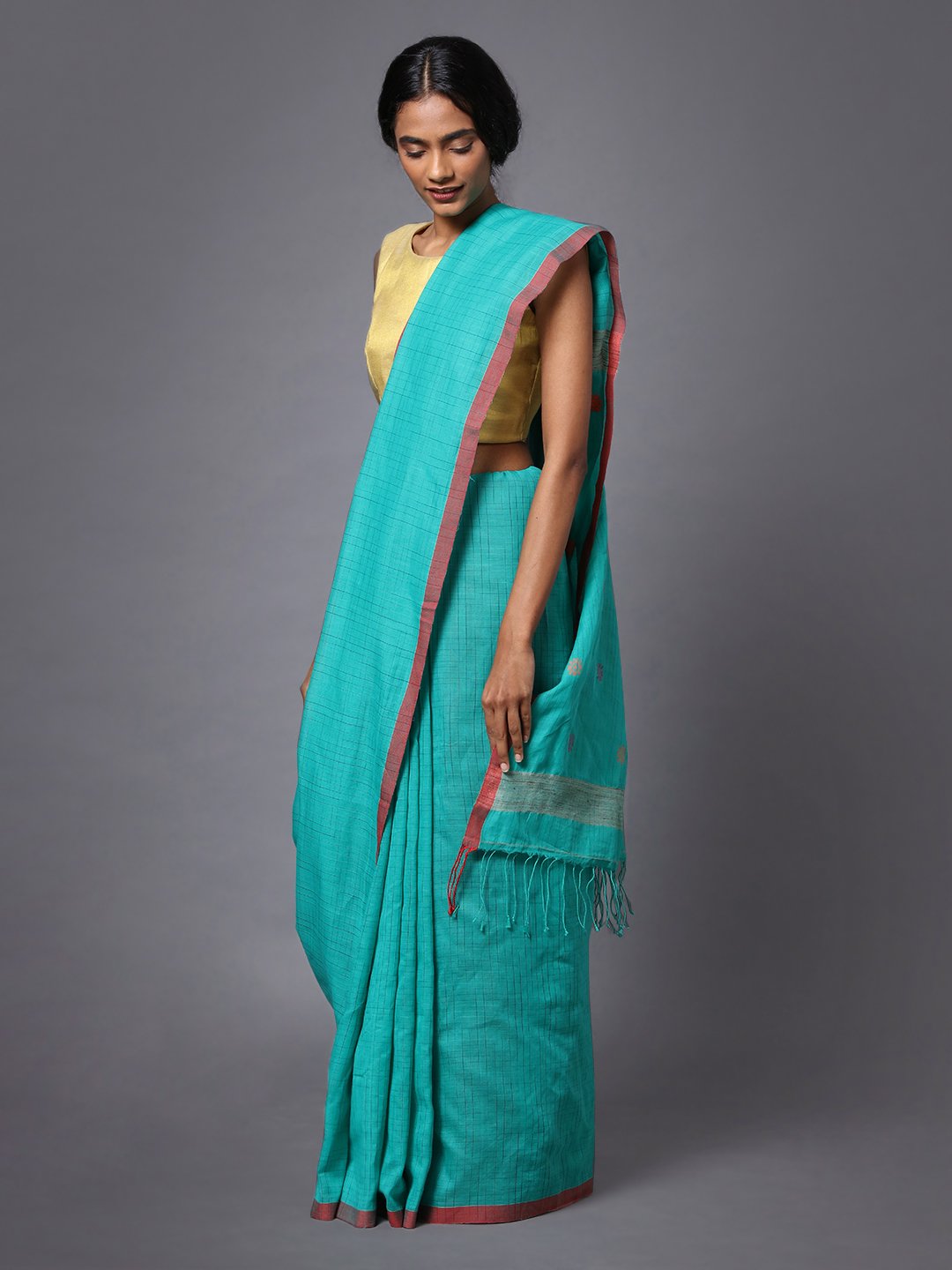 Sea blue handloom bengal soft cotton saree