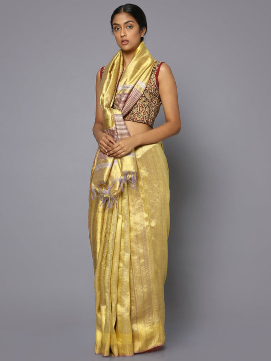 Mustard tussar silk saree