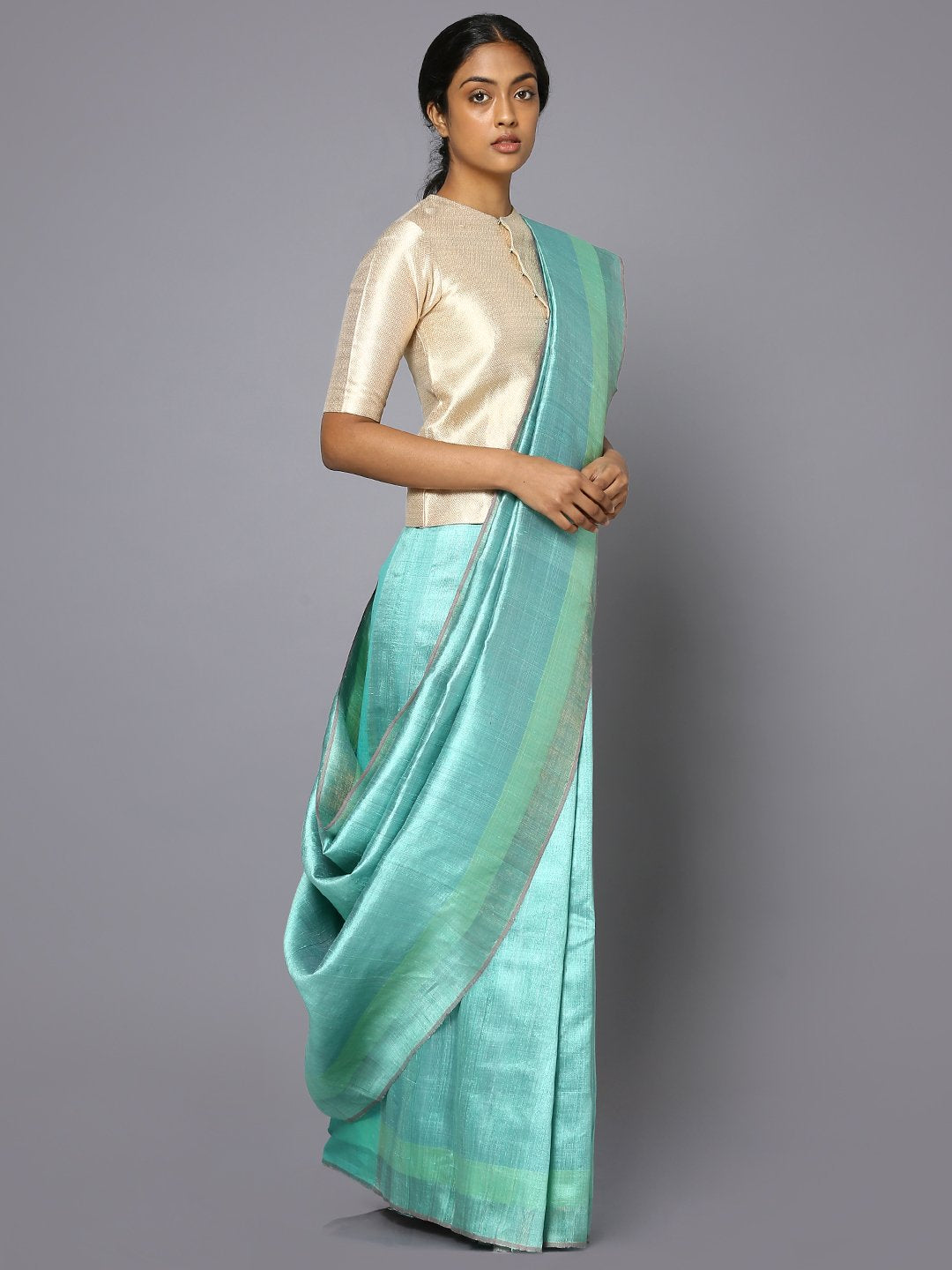 Aqua blue tussar silk saree