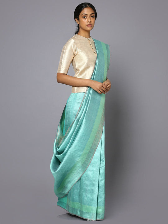 Aqua blue tussar silk saree