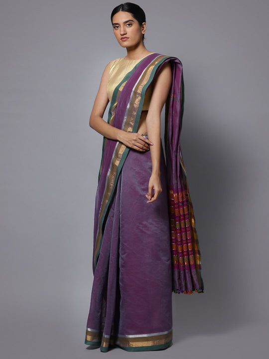 Lavender hand embroidery cotton saree