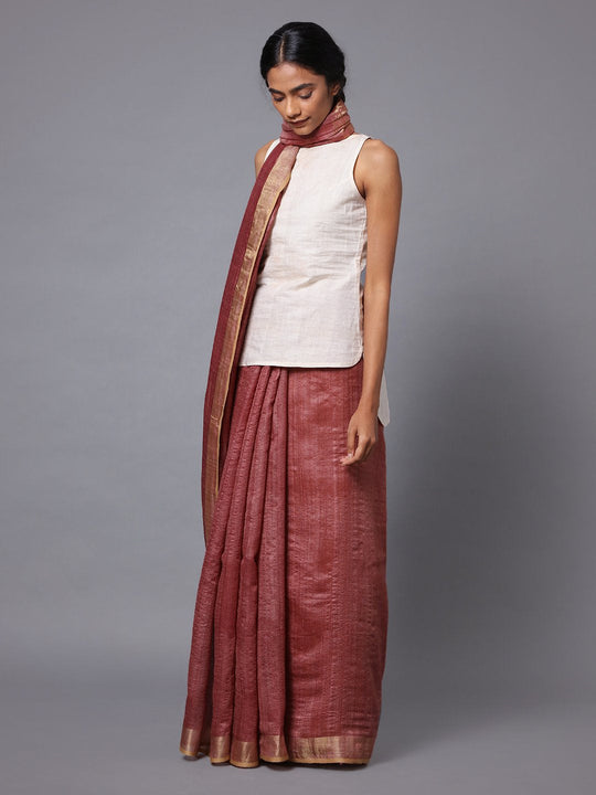 Light mauve handloom tussar silk saree