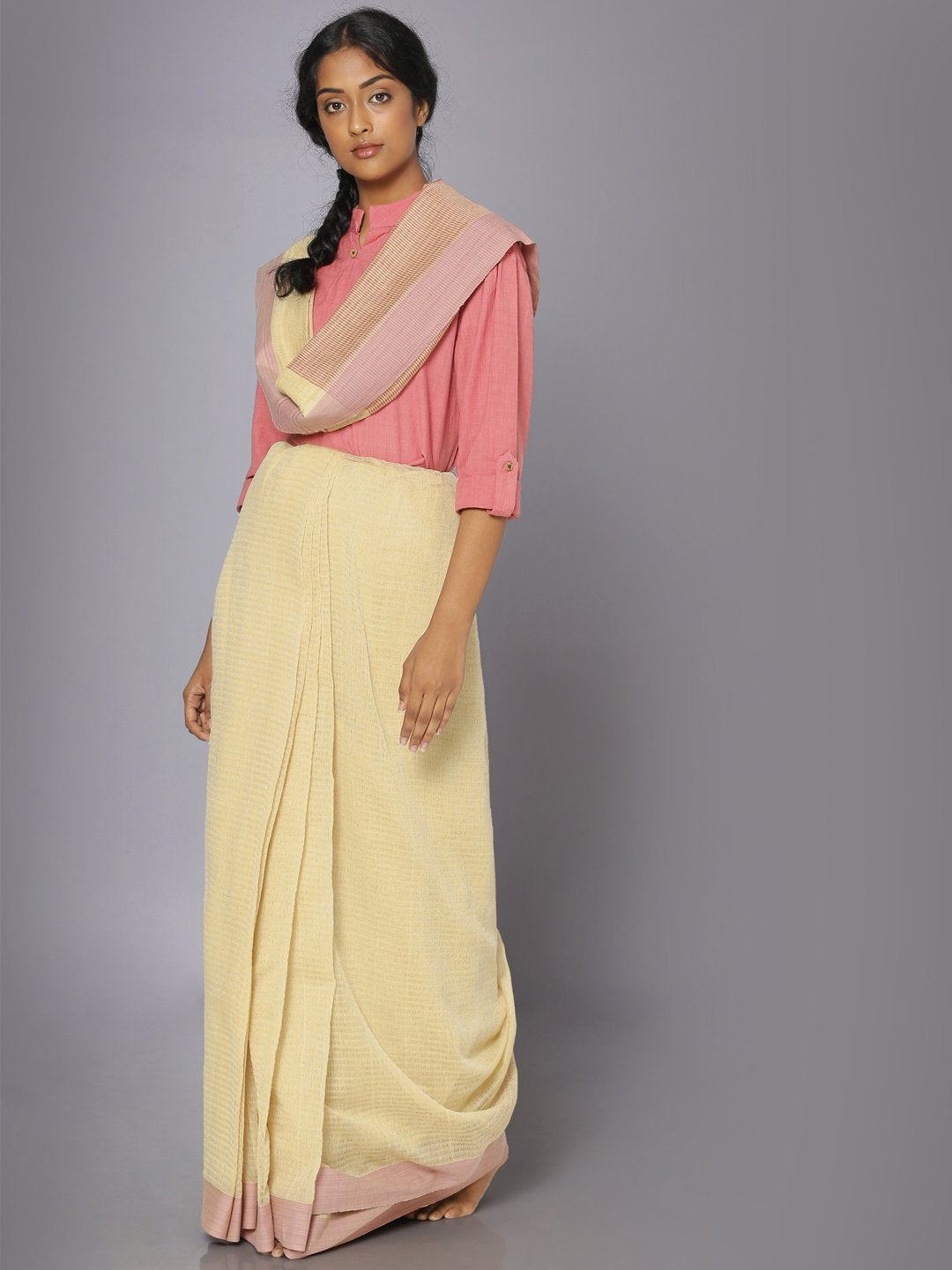 Earthy pink soft cotton saree