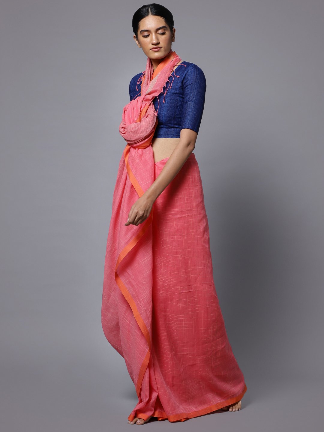 Pink soft cotton bengal handloom saree