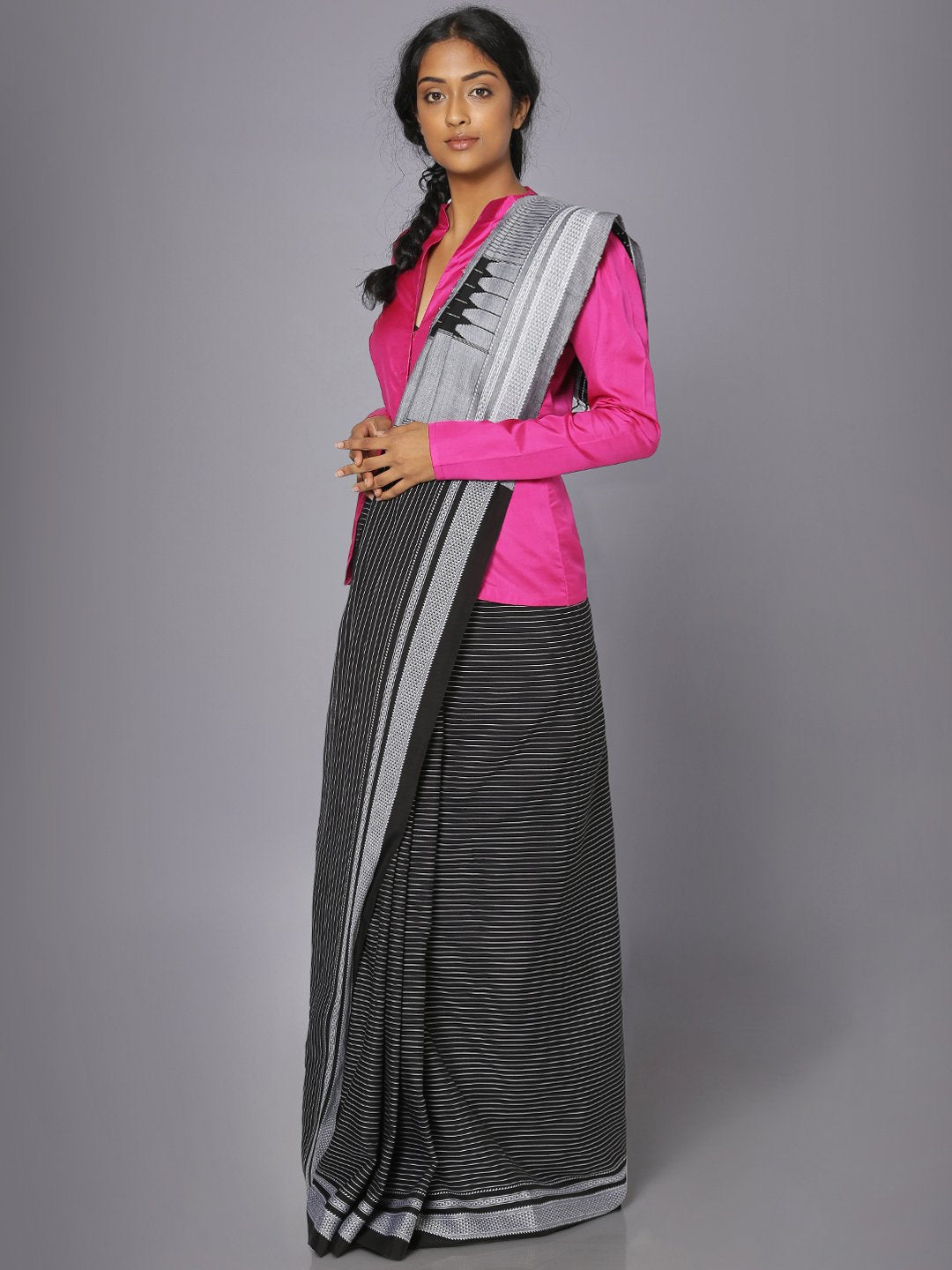 Black & white ilkal cotton saree