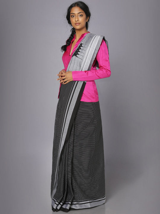 Black & white ilkal cotton saree