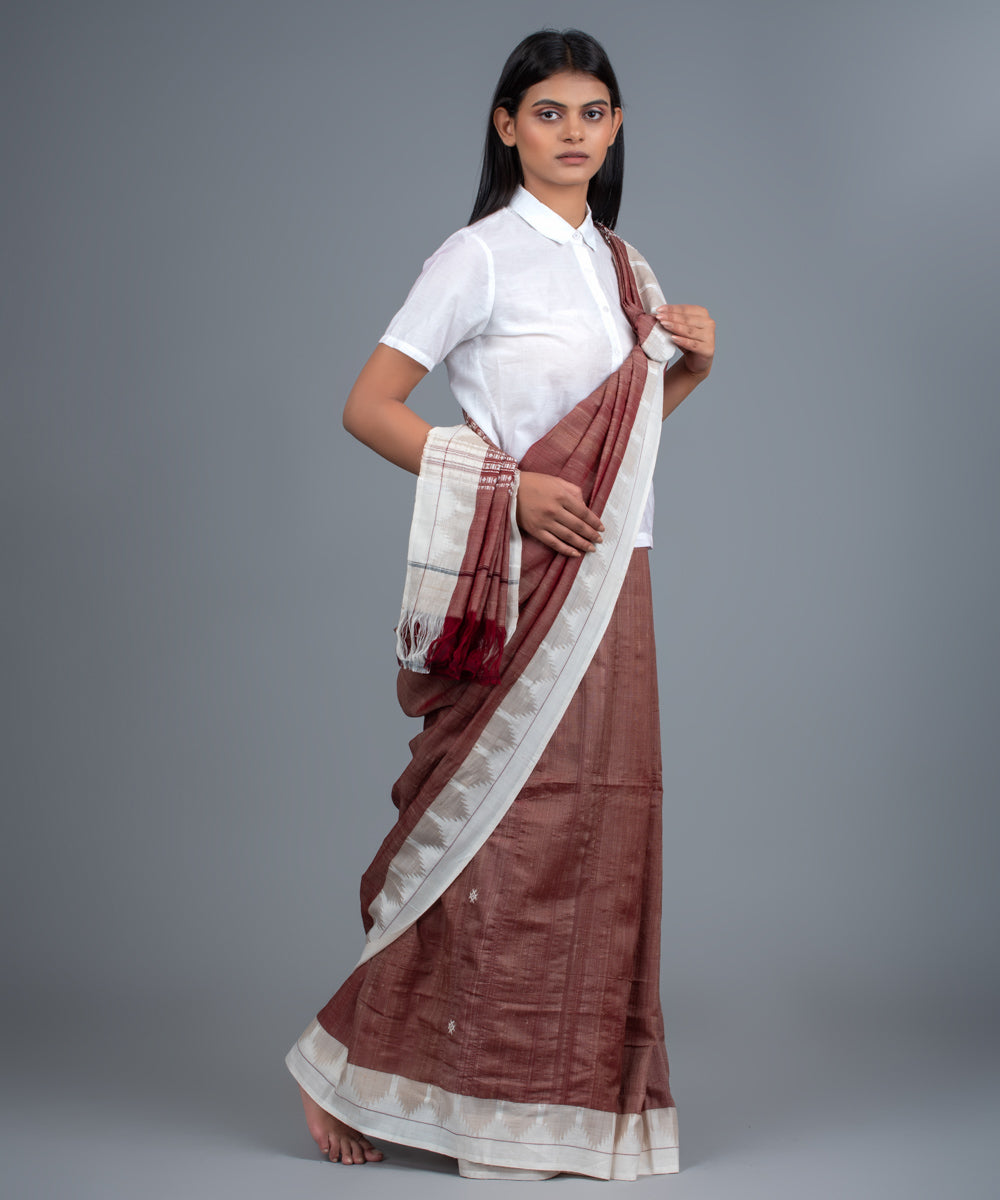 Brown handwoven tussar silk kotpad saree