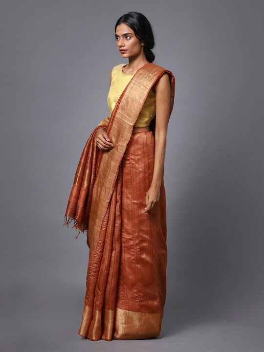 Bronze handloom tussar silk saree