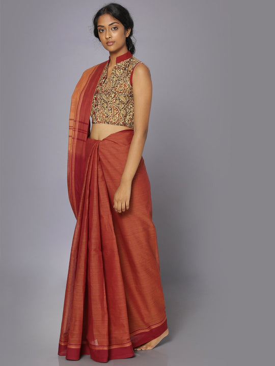 Brick red mangalgiri cotton saree
