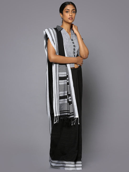 Jet black ilkal cotton saree