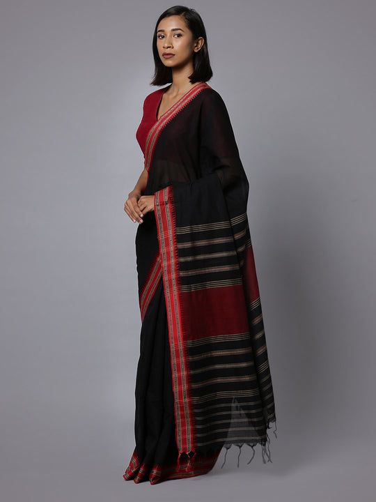 Black handloom phulia cotton saree