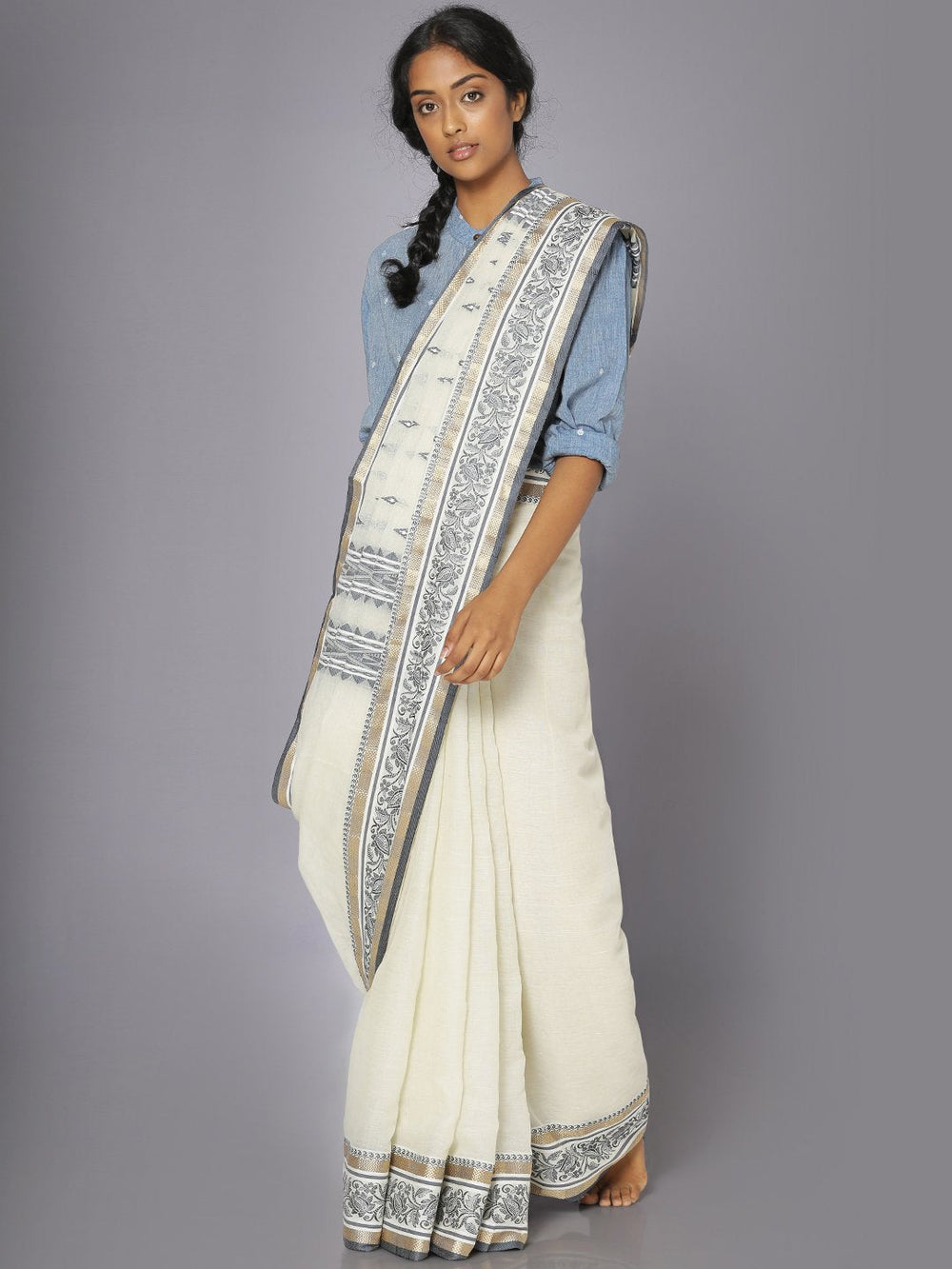 Off white tant cotton saree