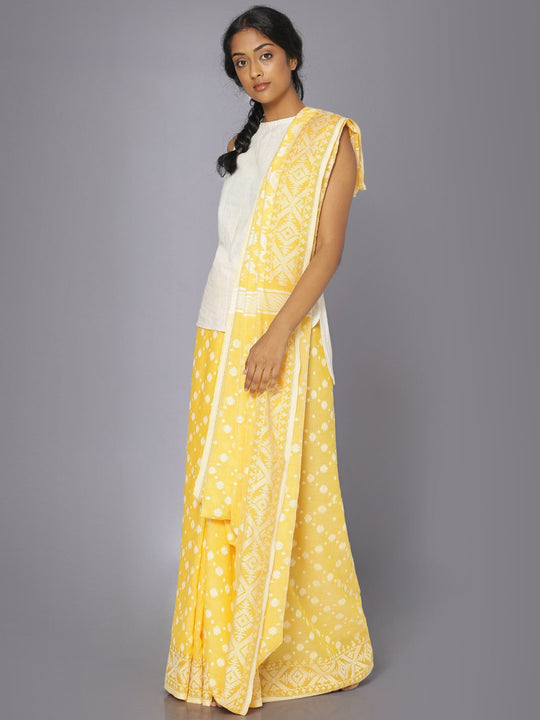 Yellow jamdani soft cotton saree