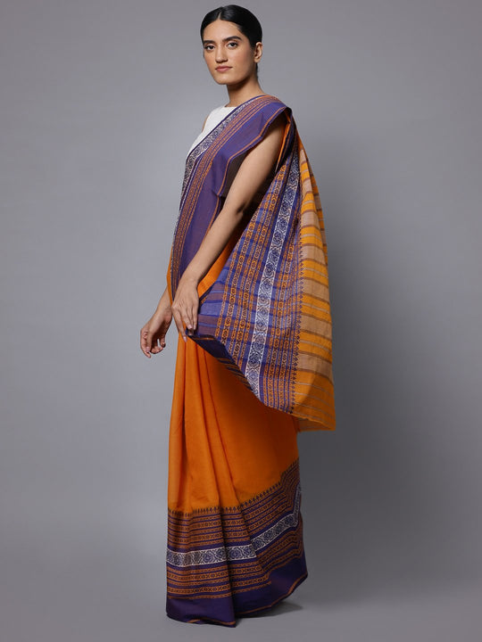 Orange handloom cotton bengal saree