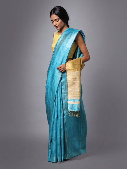 Light sky blue handloom tussar silk saree