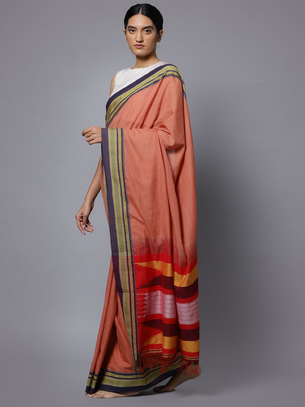 Coral ilkal handloom cotton saree