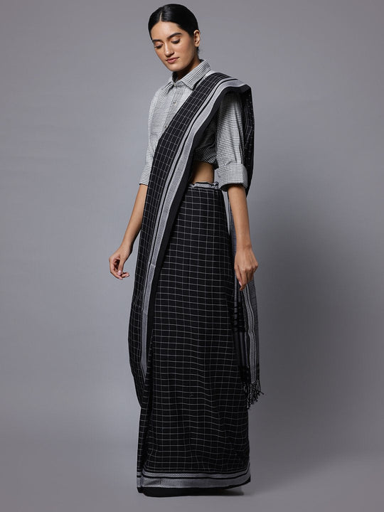 Black grey ilkal handloom cotton saree