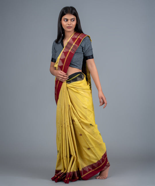 Yellow handwoven cotton kotpad saree