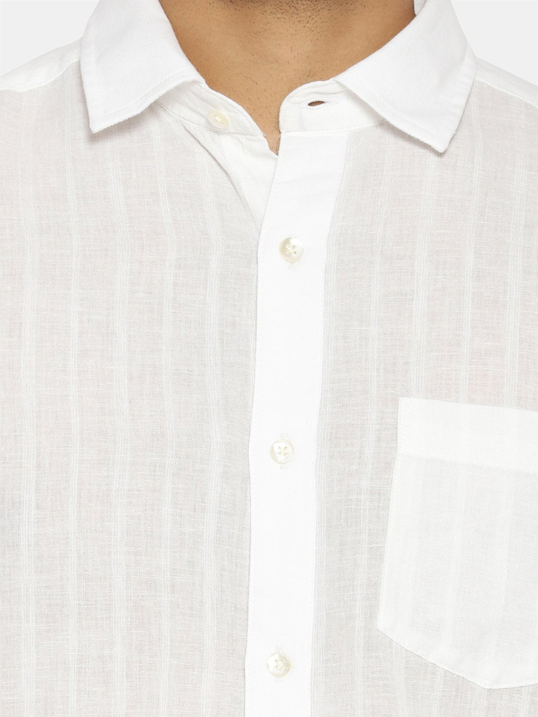 White on white striped regular collared shirt