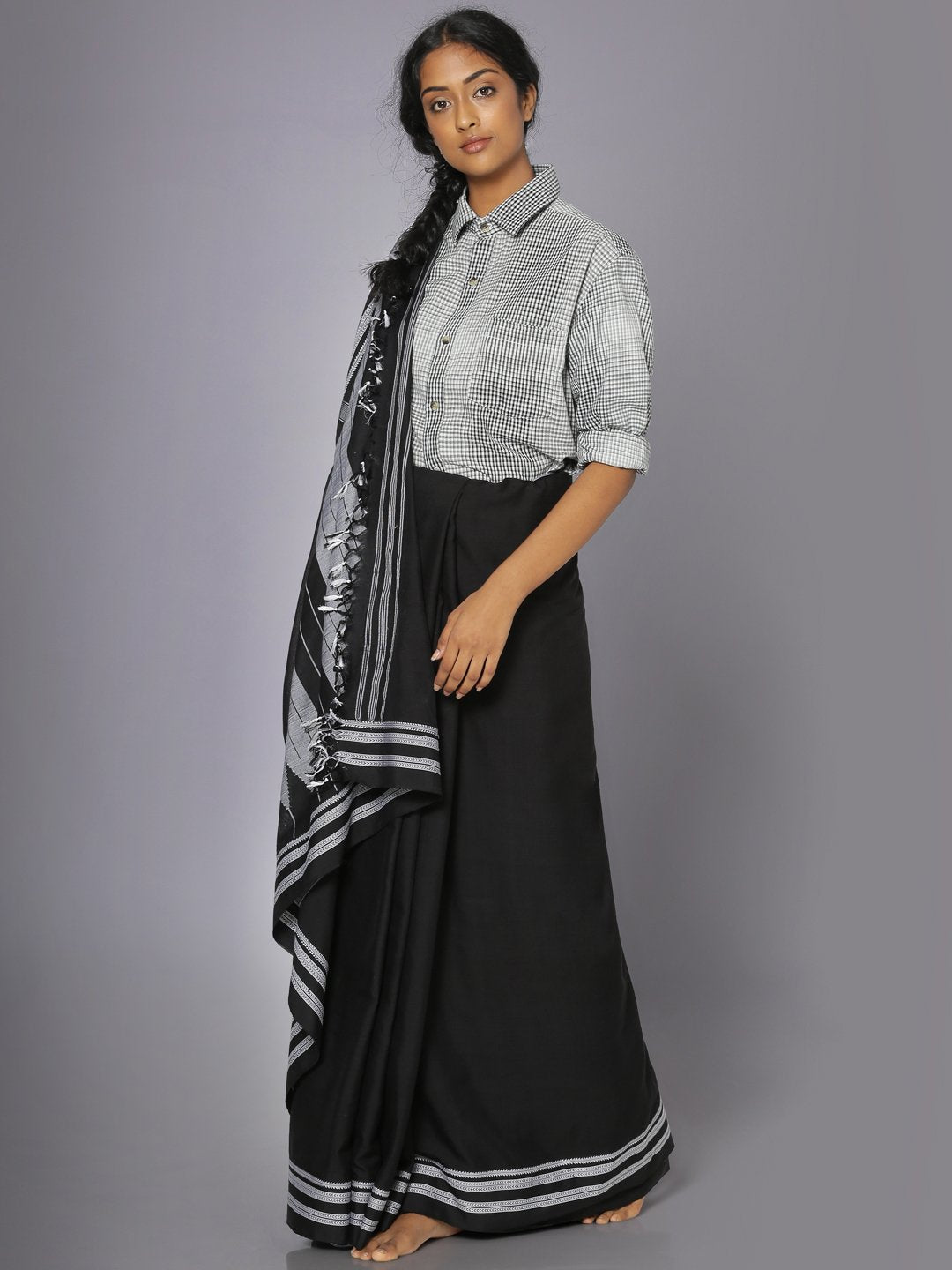Plain jet black ilkal cotton saree