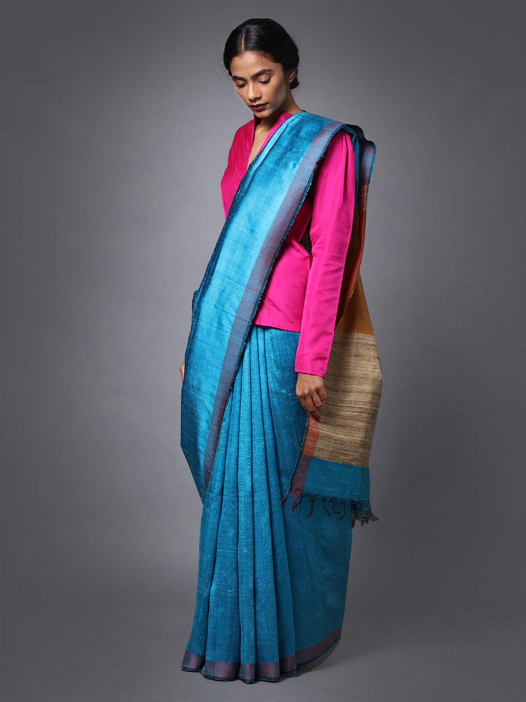 Sky blue handloom tussar silk saree