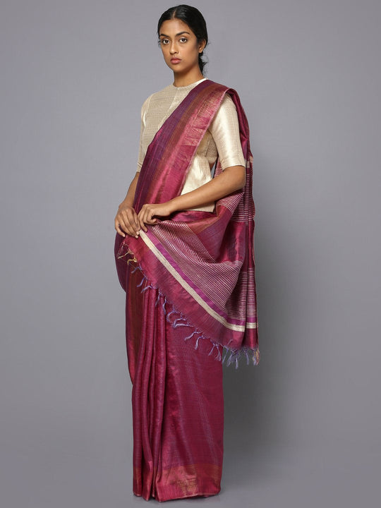 Magenta tussar silk saree