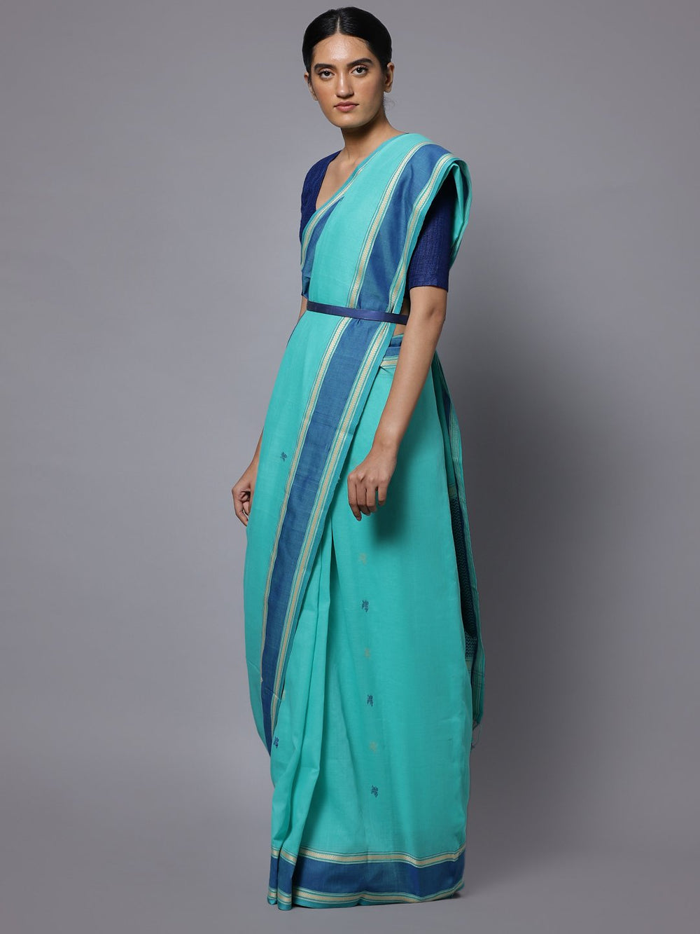 Sea green jamdani handloom cotton saree