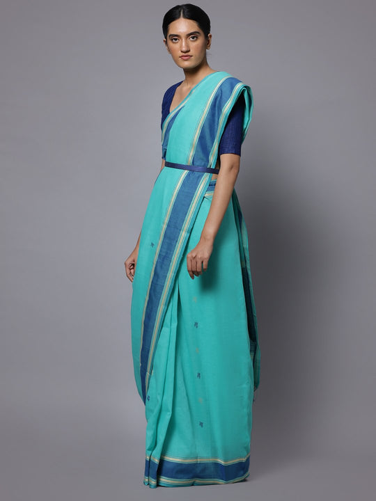 Sea green jamdani handloom cotton saree