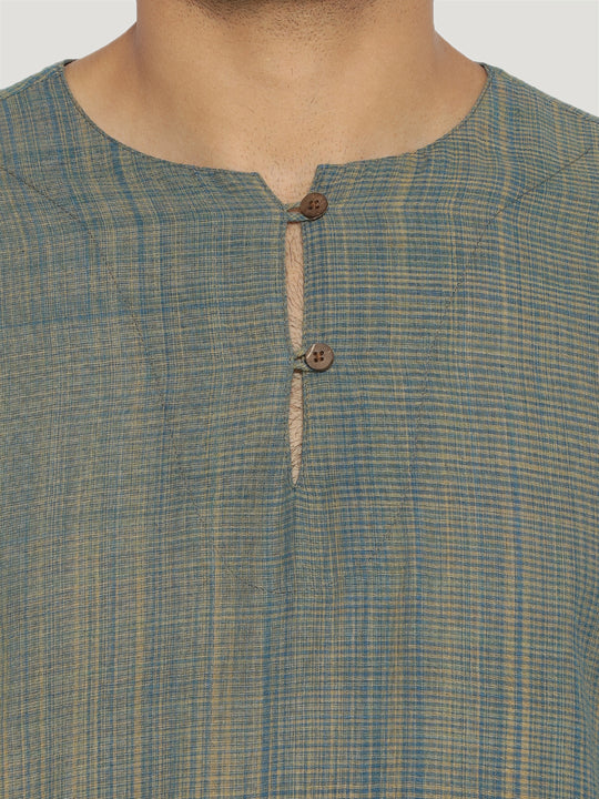 Bottle green round collared kurta