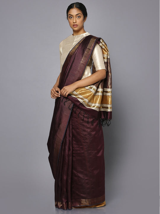 Coffee brown tussar silk saree