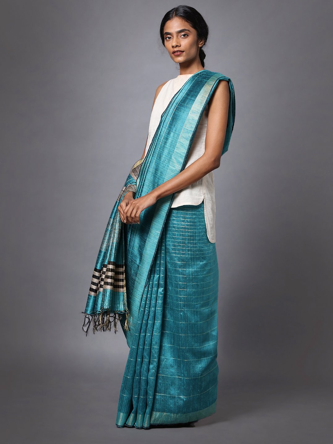 Blue handloom tussar silk saree