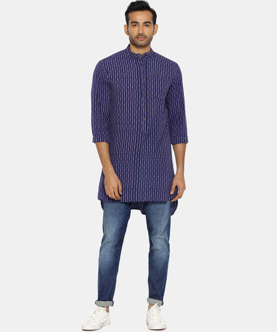 Indigo blue high-low ikat kurta