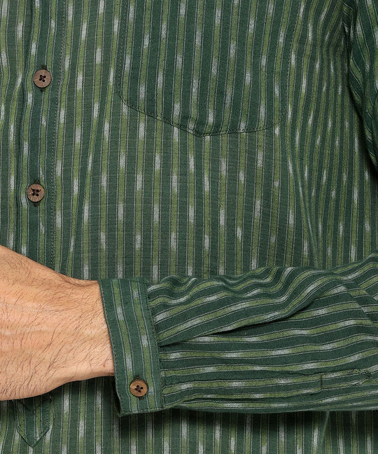 Moss green high low ikat kurta