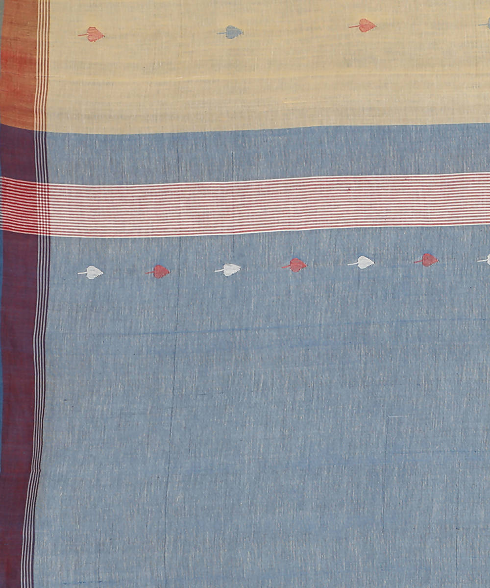 Beige jamdani cotton handwoven saree